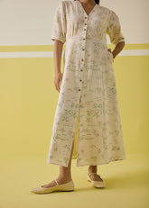 A Model Wearing Multicolor Handwoven Kala cotton Sunshine Garden Kala Cotton Maxi Dress, curated by Only Ethikal